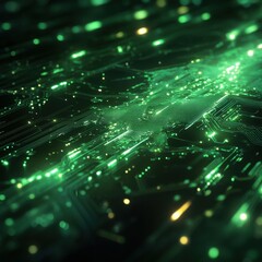 Evolving luminous matrices signifying tech's commitment to greener solutions and energy conservation innovations for the future.