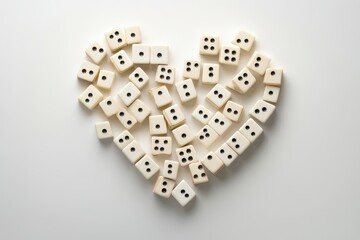 White Dice Arranged in Heart Shape on White Background