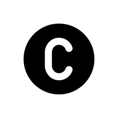 Illustration of a white letter c inside a black circle with a smooth and simple design on a white background