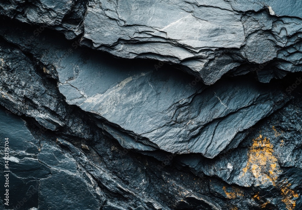 Leinwandbilder a detailed close-up reveals the layered texture of dark grey slate rock, showcasing its rough, uneve