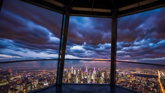 Melbourne city skyline changing colors during sunset from eureka skydeck 88