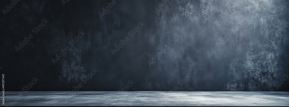 Poster dark, textured concrete wall with a smooth, gray floor provides a dramatic, moody backdrop for produ