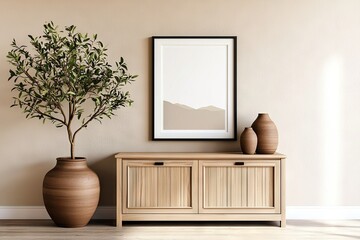 Decorative living room setup with plants and art modern interior design minimalist style natural light
