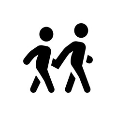 Two stick figures walking side by side holding hands in a simple black and white illustration style image