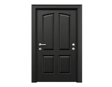A dark, solid door with panels