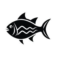Obraz premium Simple black and white illustration of a fish with wavy pattern design for branding and logo use