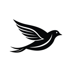 Elegant black bird silhouette soaring in flight representing freedom and symbolism on white background