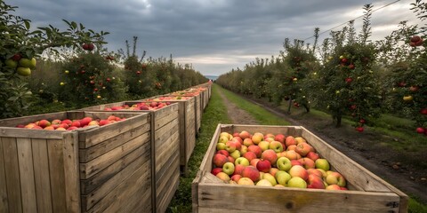 apples in a basket on a farm