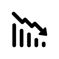 A downward trending bar graph with a jagged arrow indicating a significant decrease in value or performance