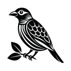 Elegant black and white bird silhouette perched on a branch perfect for design and decoration