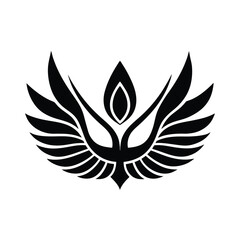 Elegant black and white vector illustration of a stylized feathered winged symbol design