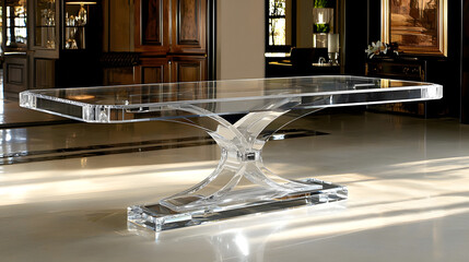 A clear glass table with a black frame