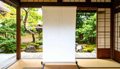 Architectural frame indoor view with garden and nature elements