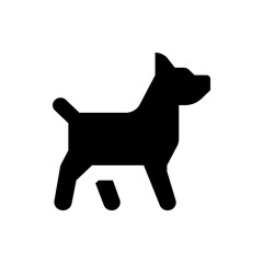 Silhouette of a dog standing with a short tail and upright ears on a white background in a simple style