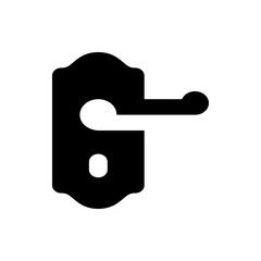 Black door handle with a decorative backplate and a simple lever design on a white background view