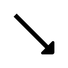 A bold black arrow pointing diagonally downwards providing a clear direction on a plain white background.