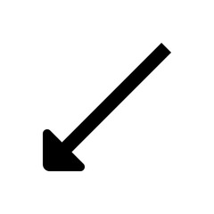 A simple black arrow pointing diagonally downwards on a white background with a clear and distinct design