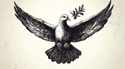 Obraz premium Dove with olive branch illustration