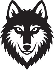 Striking black and white wolf head illustration depicting a loyal and courageous symbol