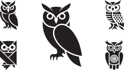 Fotobehang Stylish collection of black and white owl vector illustrations in various artistic styles © FAY Creativity