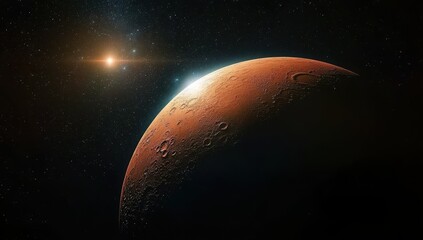 Obraz premium Red Planet in Space with Bright Star