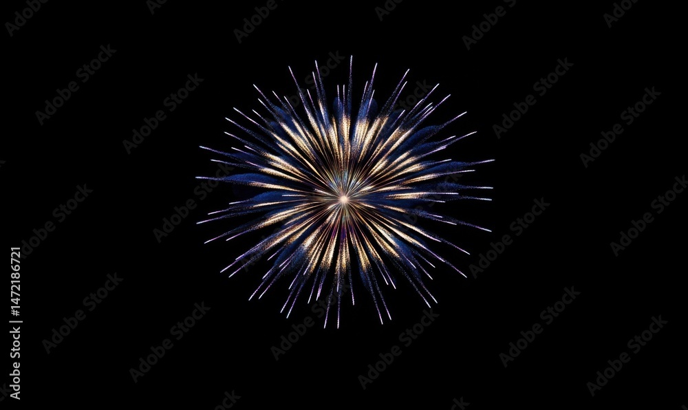 Aufkleber A vibrant firework display explodes in a mesmerizing burst of purple, gold, and blue sparks against a deep black night sky, creating a stunning visual spectacle. : Generative AI