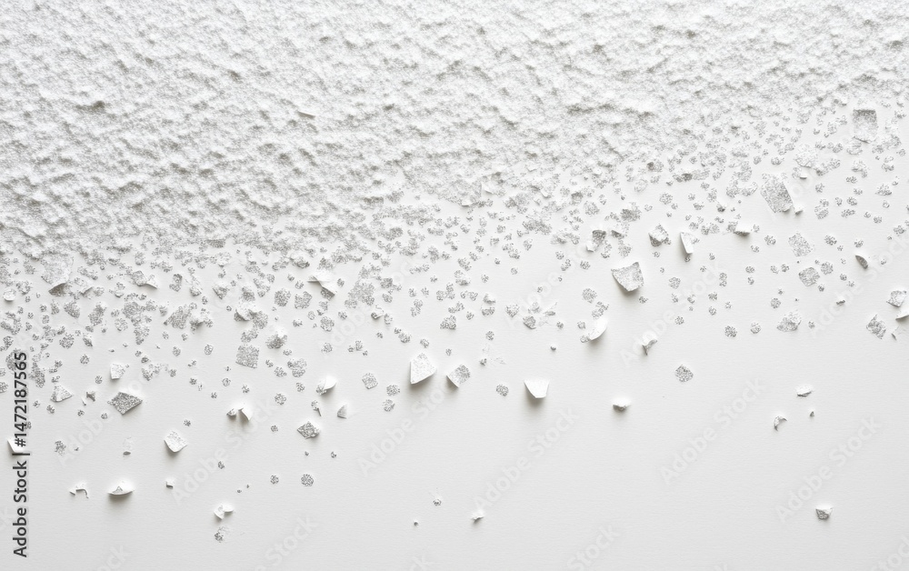 Poster silver glitter confetti scattered on a textured white surface, creating a festive and elegant design
