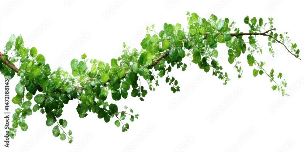 Poster vibrant green foliage branch, lush leaves, curving branch, isolated on white, perfect for design pro