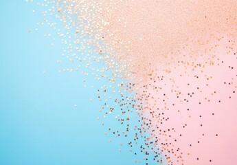 Fototapeta premium Pastel pink and blue background with scattered gold glitter, creating a festive and elegant design perfect for invitations or social media. : Generative AI