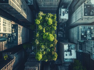 Urban aerial view buildings green space