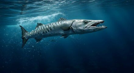Fototapeta premium Barracuda Fish Swimming Underwater