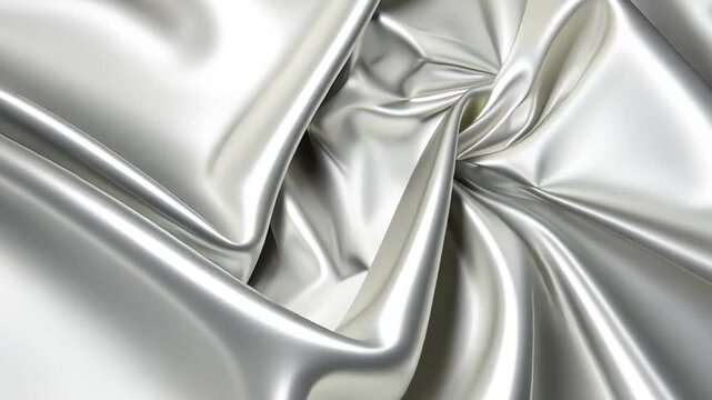 Abstract motion of metallic silver fabric folds creates a mesmerizing liquid effect