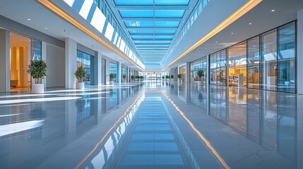 Fototapeta premium Modern retail space interior with polished floor reflections.