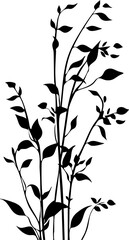 Small leaf plant silhouette pattern wallpaper. Black and white. minimal artwork. simple template. tattoo design. card and package.