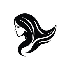 Silhouette of a beautiful woman with flowing hair perfect for beauty salon and spa branding.