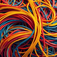 Layered cables twisted into a woven mat of vivid tech lines Generative AI