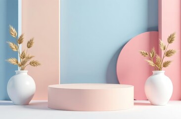 Fototapeta premium pedestal podium in pastel colorful abstract rooms. 