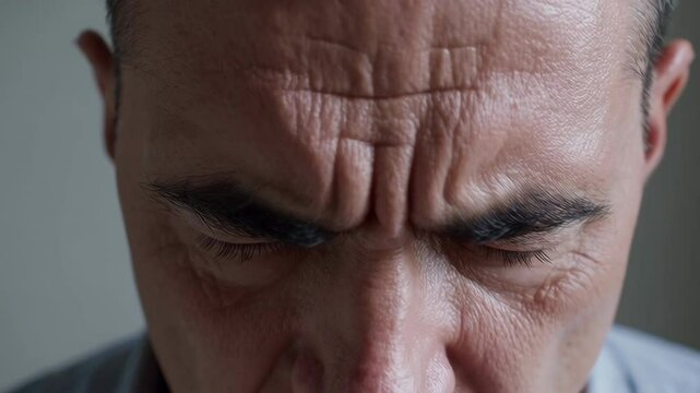 Adult man frowning and showing wrinkles on forehead