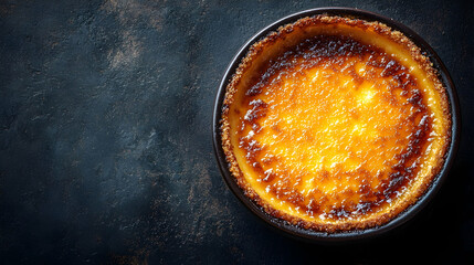 Creamy Custard Tart with Caramelized Top on Dark Background