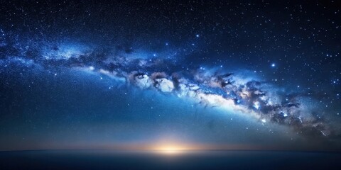 Celestial Horizon A Stunning Night Sky Display of Stars and the Milky Way Galaxy Over a Calm Ocean at Dawn