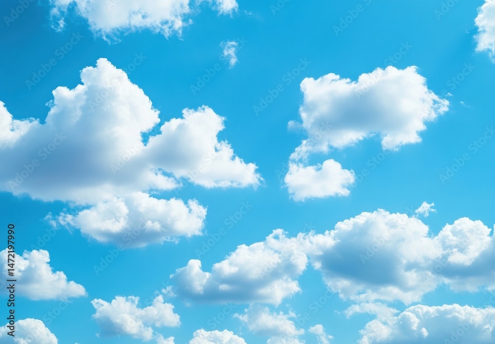 Aufkleber a vibrant blue sky filled with fluffy cumulus clouds, creating a serene and peaceful atmosphere. per