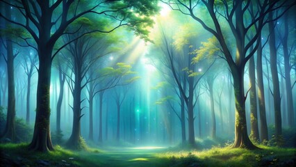 Enchanted Forest Path Sunbeams Illuminate Mystical Woodland Scene