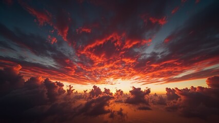 Fototapeta premium Crimson Clouds Painted Across the Horizon at Sunset