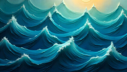Obraz premium A beautiful painting depicts a sea of rolling waves in shades of blue.