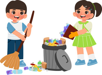 Children cleaning up trash
