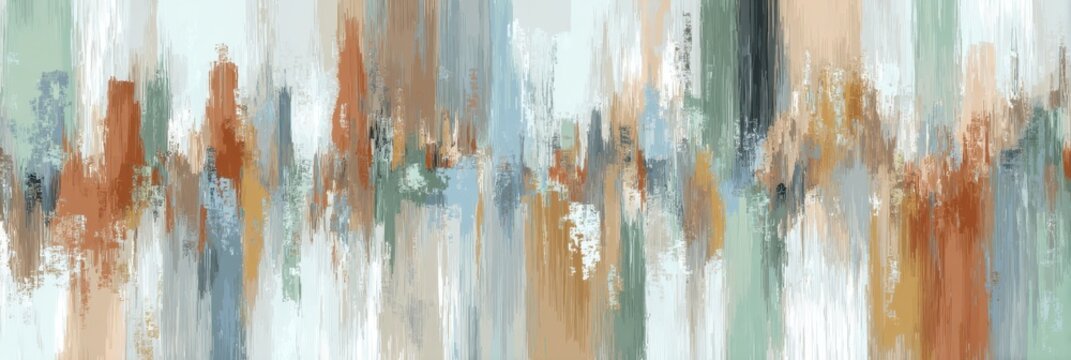 Abstract painting with vertical brushstrokes of muted colors.