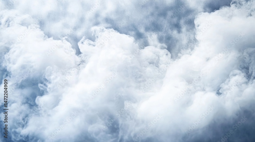 Aufkleber abstract image of swirling white smoke against a muted blue background, creating a dreamy and ethere