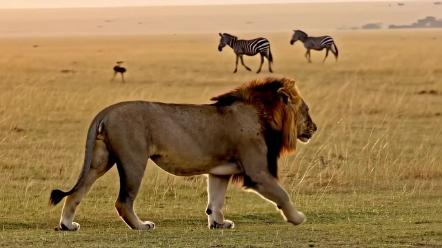 lion walking on the savana
