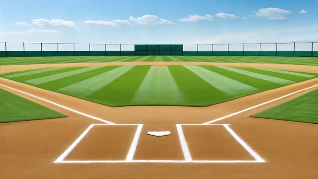 Softball infield with marked base lines and batter's box