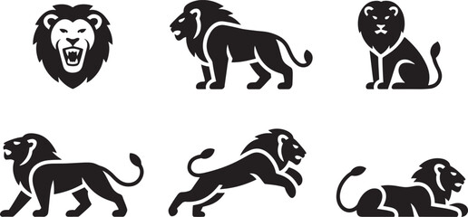 Vector illustrations of various lion poses and styles depicting strength and majesty © MC Creative